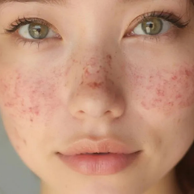 A face of a woman with sensitive skin 