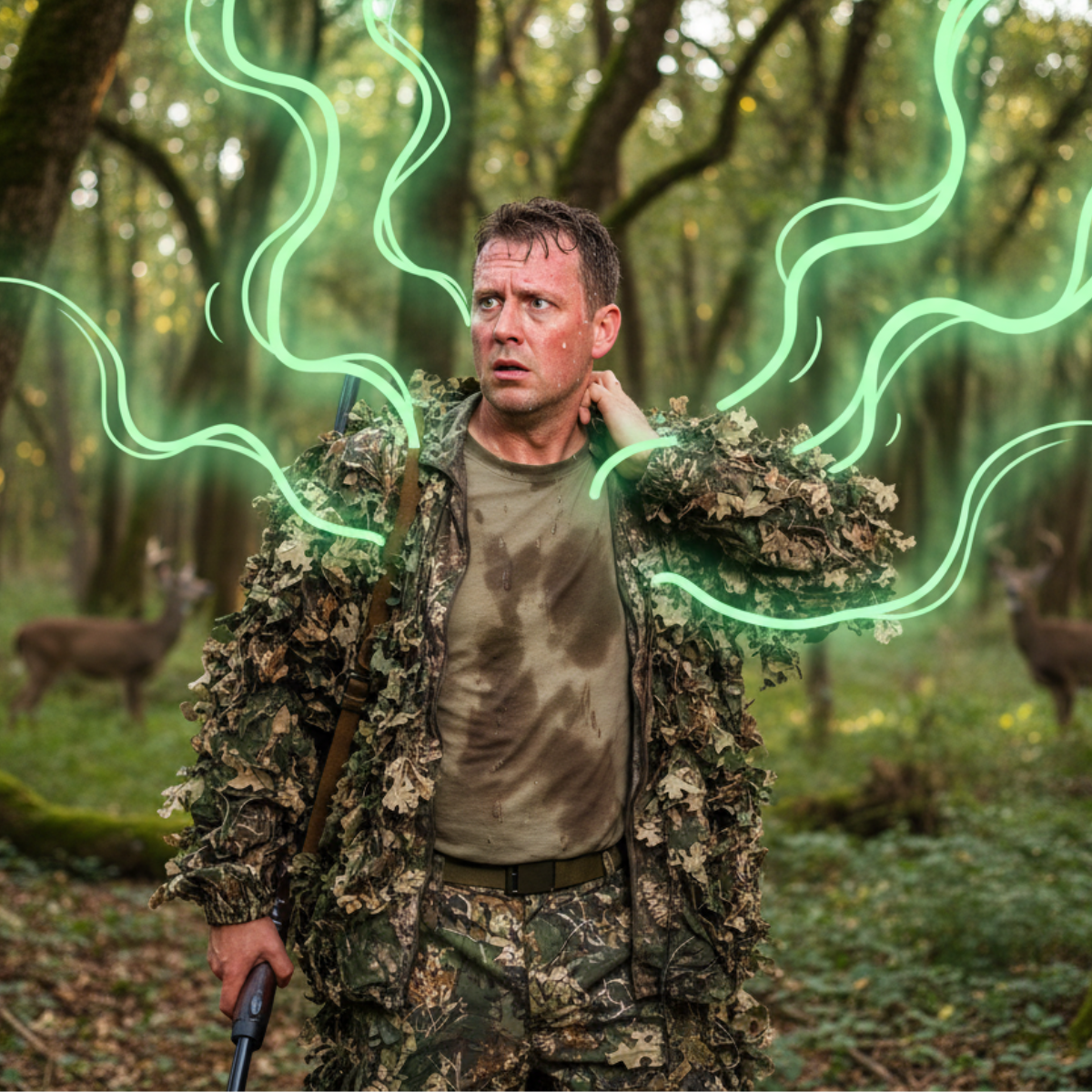 Animal hunter giving off body odors