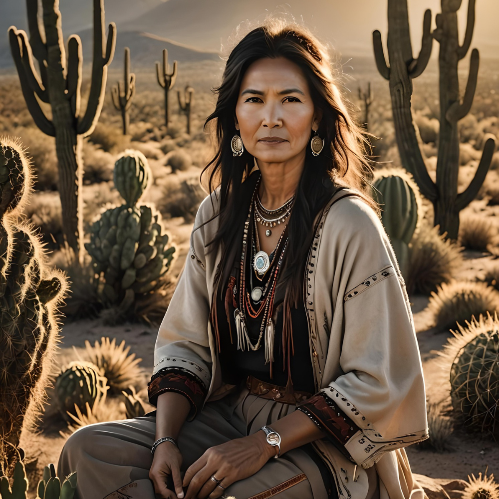 A woman of Native American decent with glowing skin.