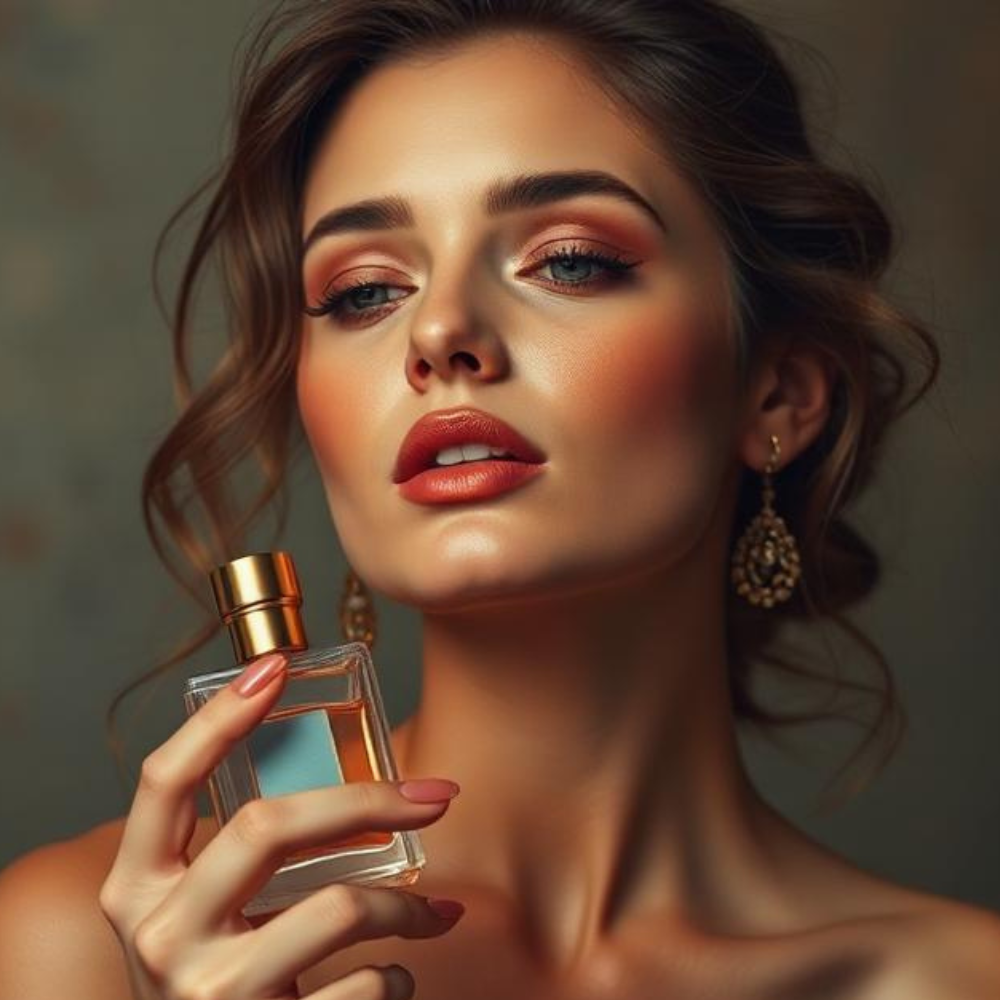 woman holding perfume bottle that might be unhealthy for her