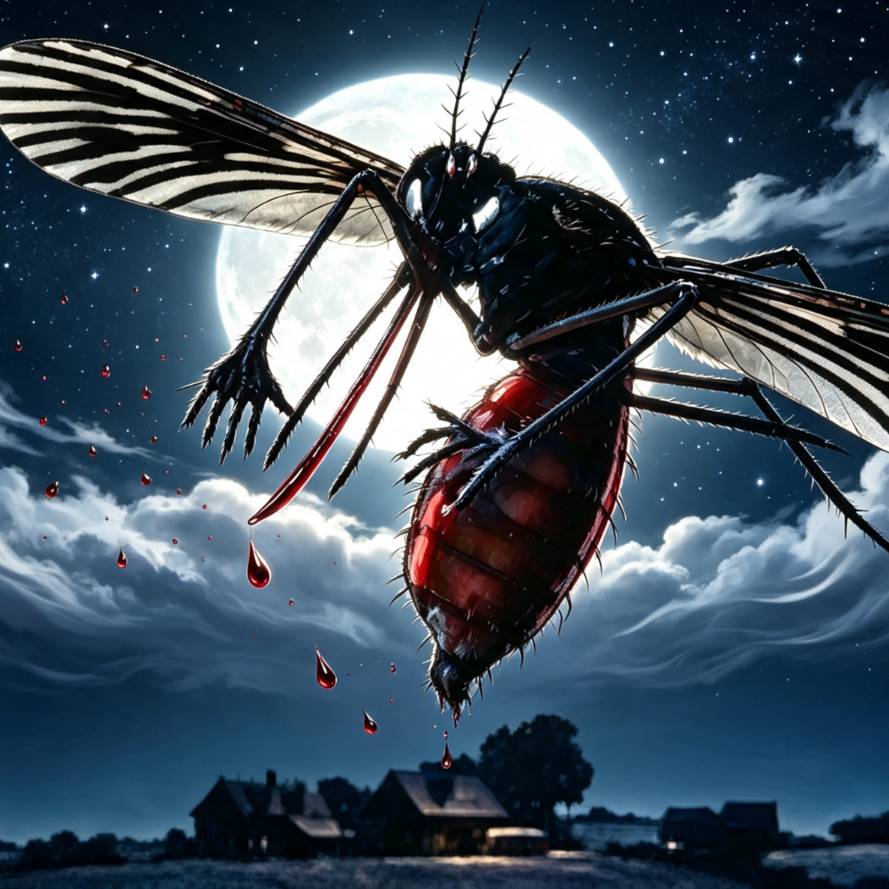 A mosquito full of blood at moonlight